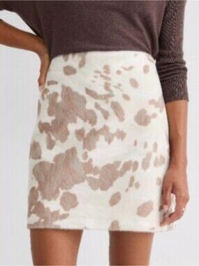 LOFT Cream Mini Skirt with Taupe Animal Print